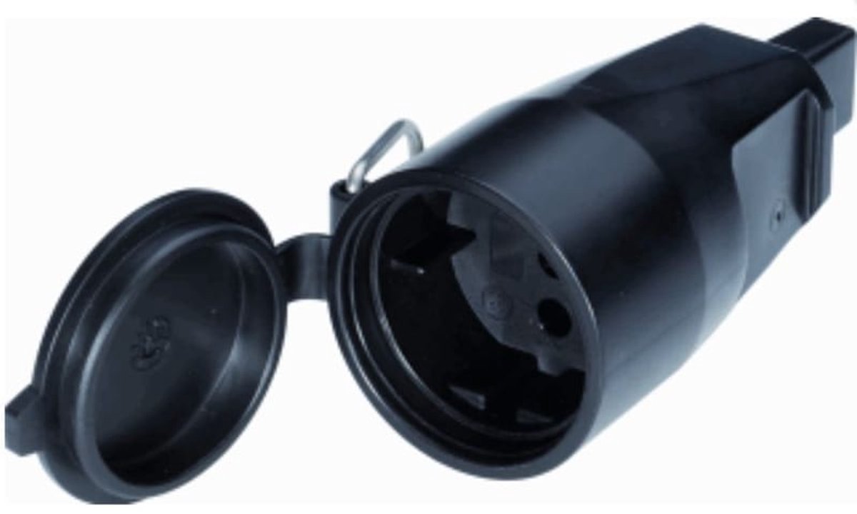 Flatcable Schuko Stekker (v) - Contrastekker voor prikkabel - IP44 - 250V - 16A - Zwart