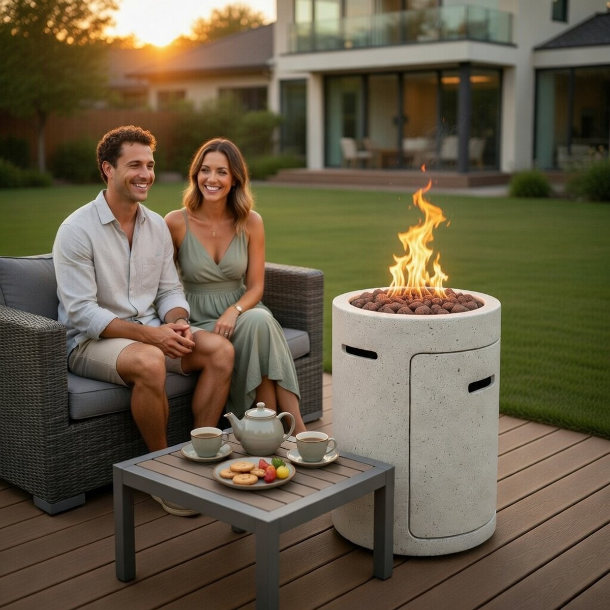Gashaard tafelmodel 13 kW – Outdoor Terrashaard met 360° Vlamzicht, RVS Design, Gasheater op Propaan/Butaan – Inclusief Regencover & Drukregelaar – Terrazzo Modern – NoviHome