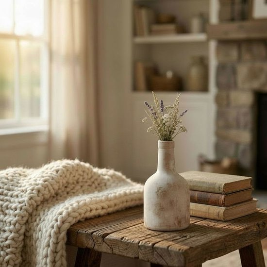 Arti Casa Vaas Glas Beige/Wit - Flesvorm - Ø8x16 cm - Trendy Kleurstelling - Ideaal voor Bloemen of Decoratie - Compact Formaat voor Elke Ruimte - Modern Interieur Accent