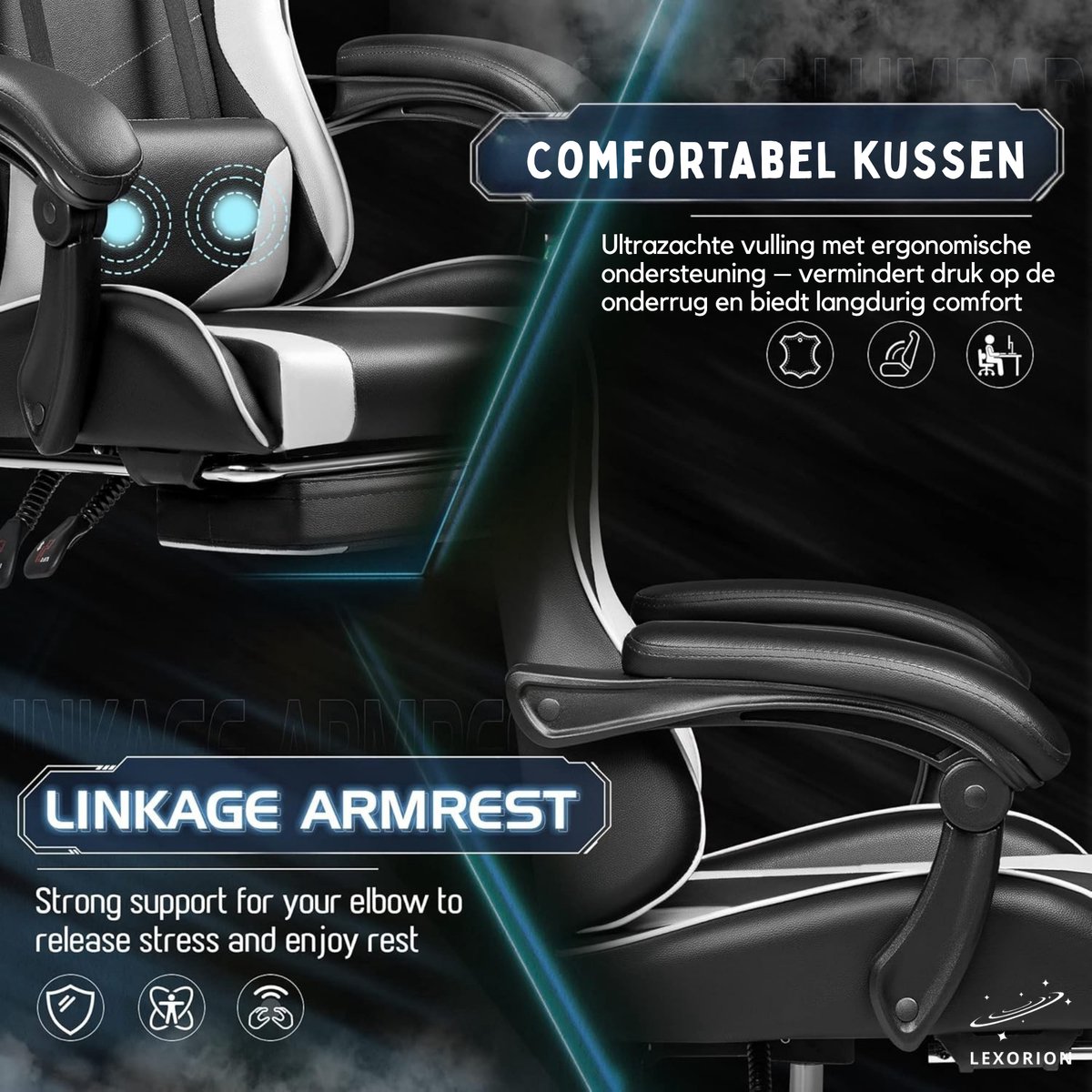 Hefei Gaming Stoel Ergonomisch met Gratis RGB Muis - Grijs - afbeelding 2