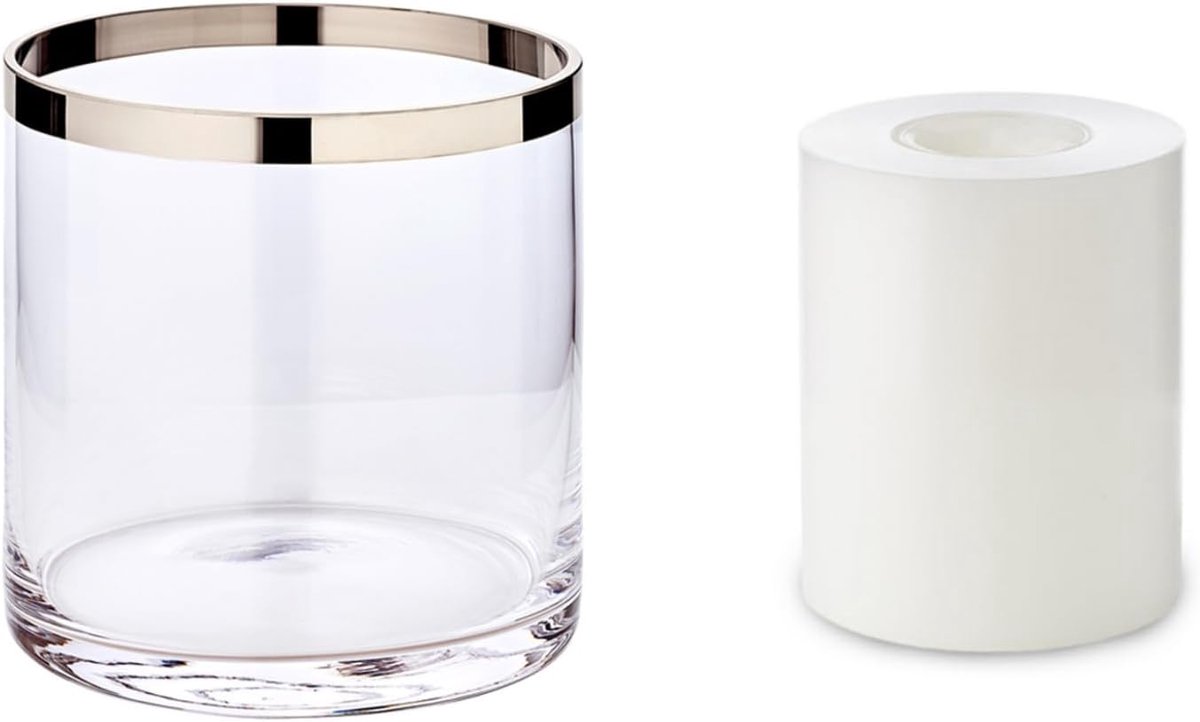 Windlicht met kaars - Decoratieve lantaarn - Sfeervol interieur - Mondgeblazen kristalglas - 15x15x15 cm - Helder met platina