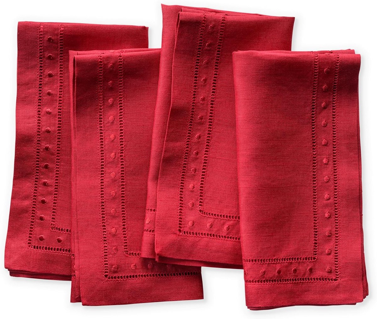 Linnen servetten - Diner servetten - Feestelijke tafel - Geborduurd patroon - 45 x 45 cm - Rood