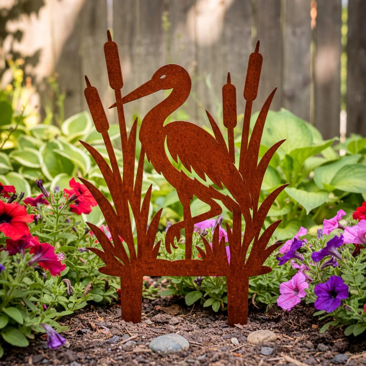 Roestige Reiger - Tuindecoratie – Cortenstaal - Tuinornament - Metalen Silhouet voor in de grond – Lokaal Geproduceerd - Grondprikker - Tuinprikker