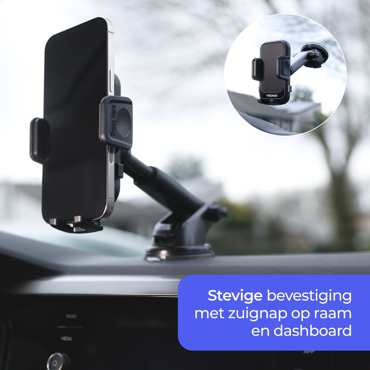 Wegman Telefoonhouder Auto Zuignap met Verstelbare Arm - Extra Krachtige Zuignap voor Dashboard en Raam - Autohouder voor alle Telefoons - Telefoonhouders Auto - GSM Mobiel Houder - Phone Holder Car - Auto Accessories — cadeau in Gadgets - foto 3