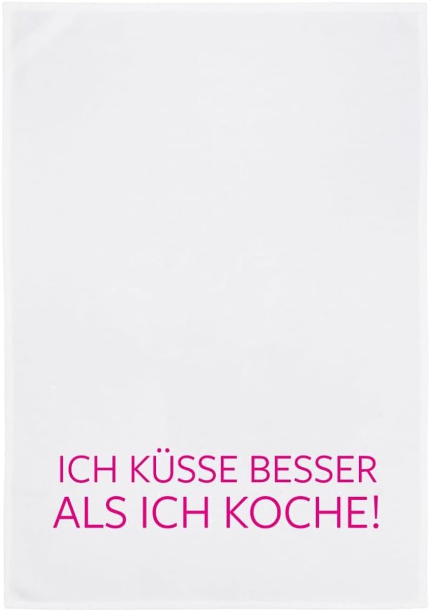 Theedoek met tekst - Keukendoek - Keukenwerk - Handbedrukt ontwerp - 50x70 cm - Wit neon