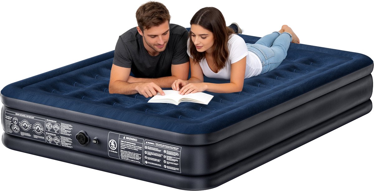 ACXIN Luchtbed Opblaasbaar Luchtmatras Logeerbed Camping Airbed Zelfopblazend Elektrische Pomp Hoog Comfort - 203x152x38 cm