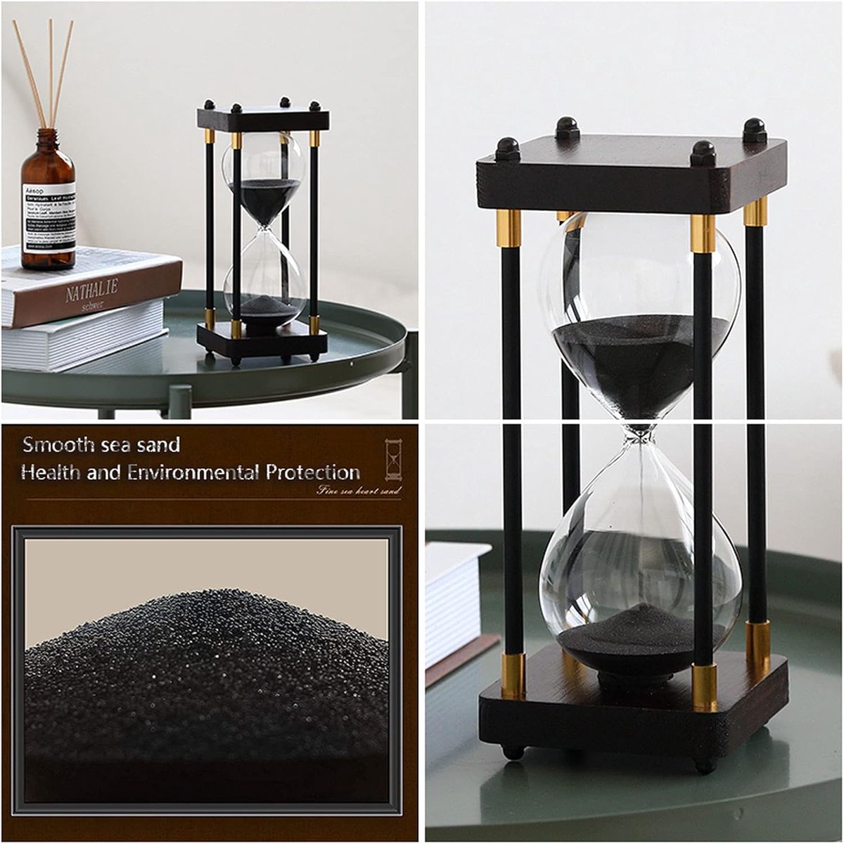 Zandloper Tijd Assistent - Zandklok Decoratie - Tijdmanagement Keuken - Dubbele Zand Bescherming - 26x9.5cm - Zwart