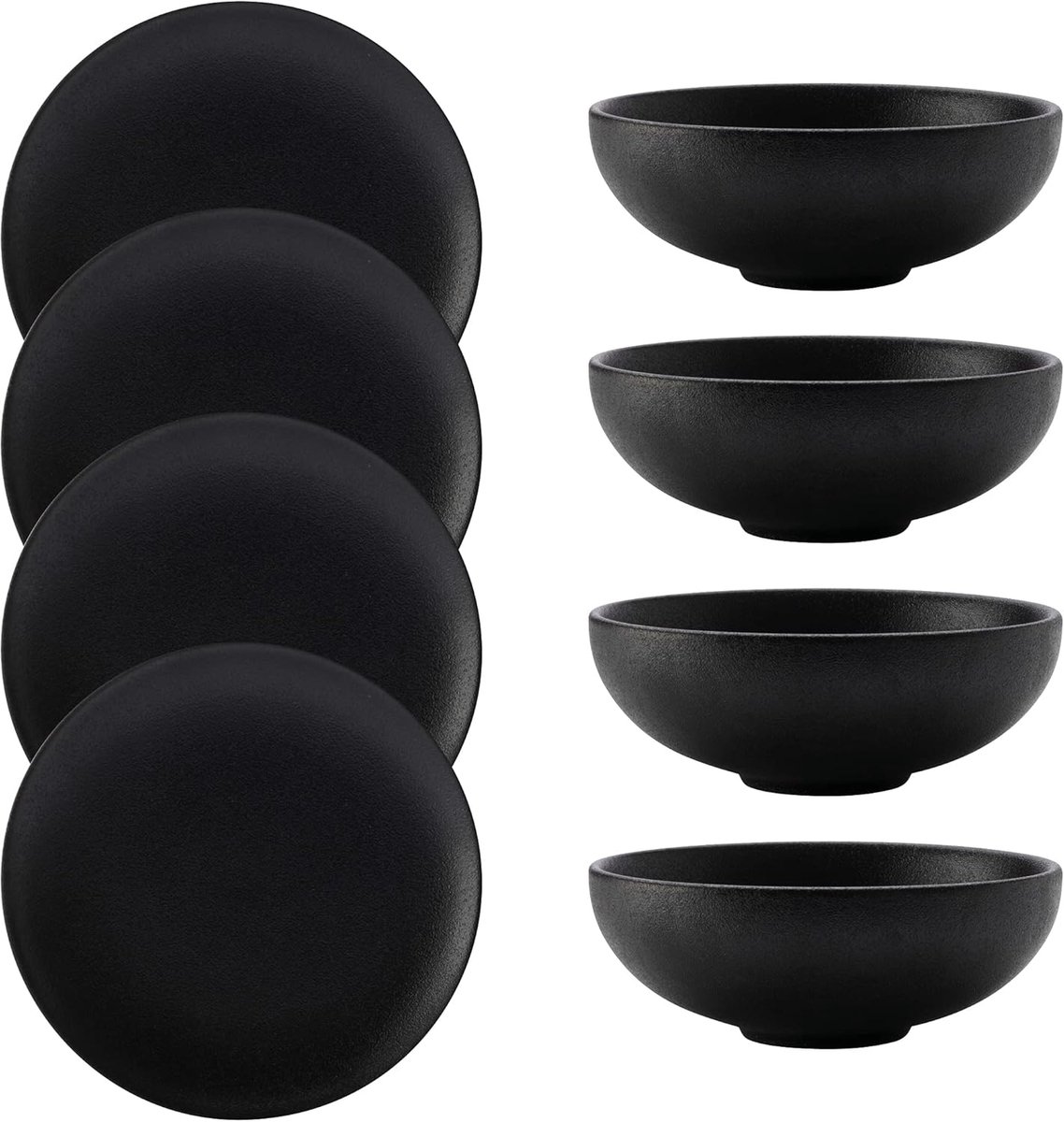 Diner Set - Servies Set - Dagelijks Gebruik - Mat Zwart Keramiek - 8 Delig - Zwart