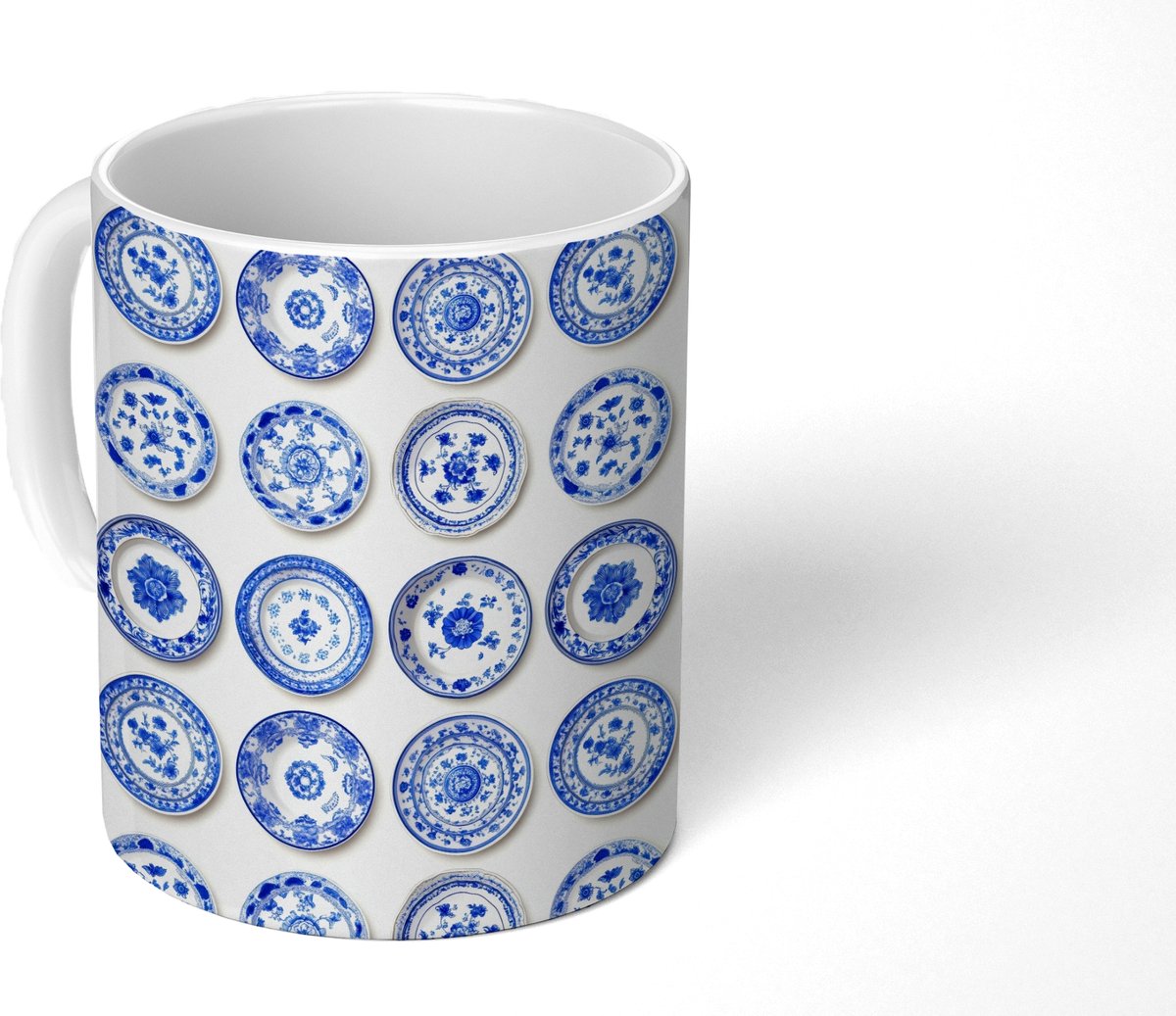 Mok - Koffiemok - Borden - Bloemen - Patroon - Blauw - Mokken - 350 ML - Beker - Koffiemokken - Theemok