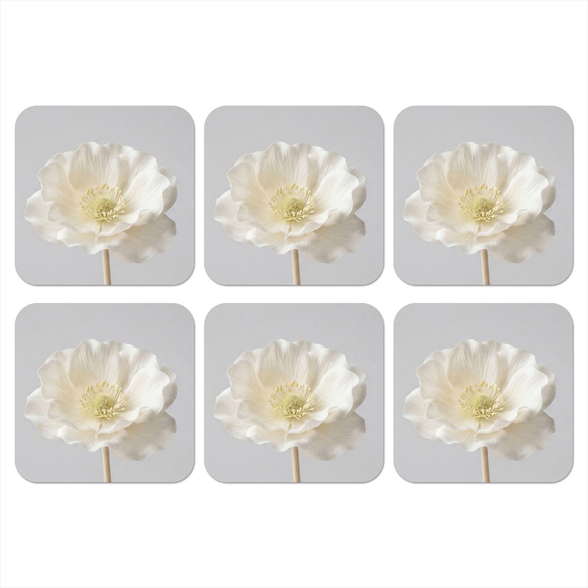 Onderzetters voor glazen - Bloem - Minimalistisch -Wit - 10x10 cm - Glasonderzetters - 6 stuks