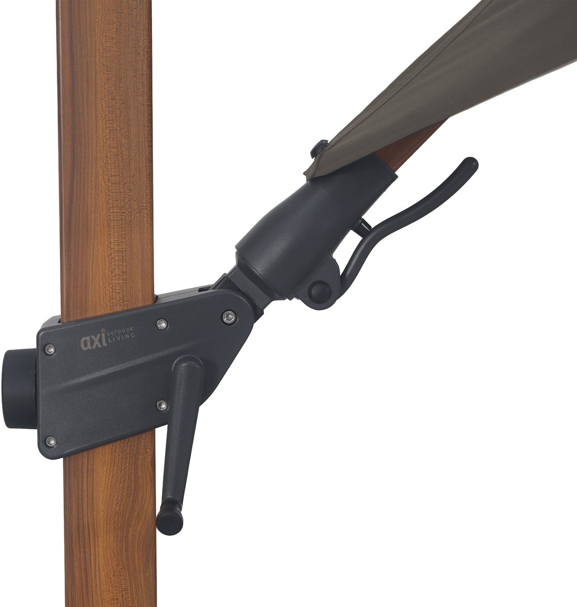 AXI Solis Zweefparasol Ø 300cm Houtlook/taupe incl. Hoes – Gepoedercoat frame met kruisvoet – 360° Draaibaar - Kantelbaar – foto 3