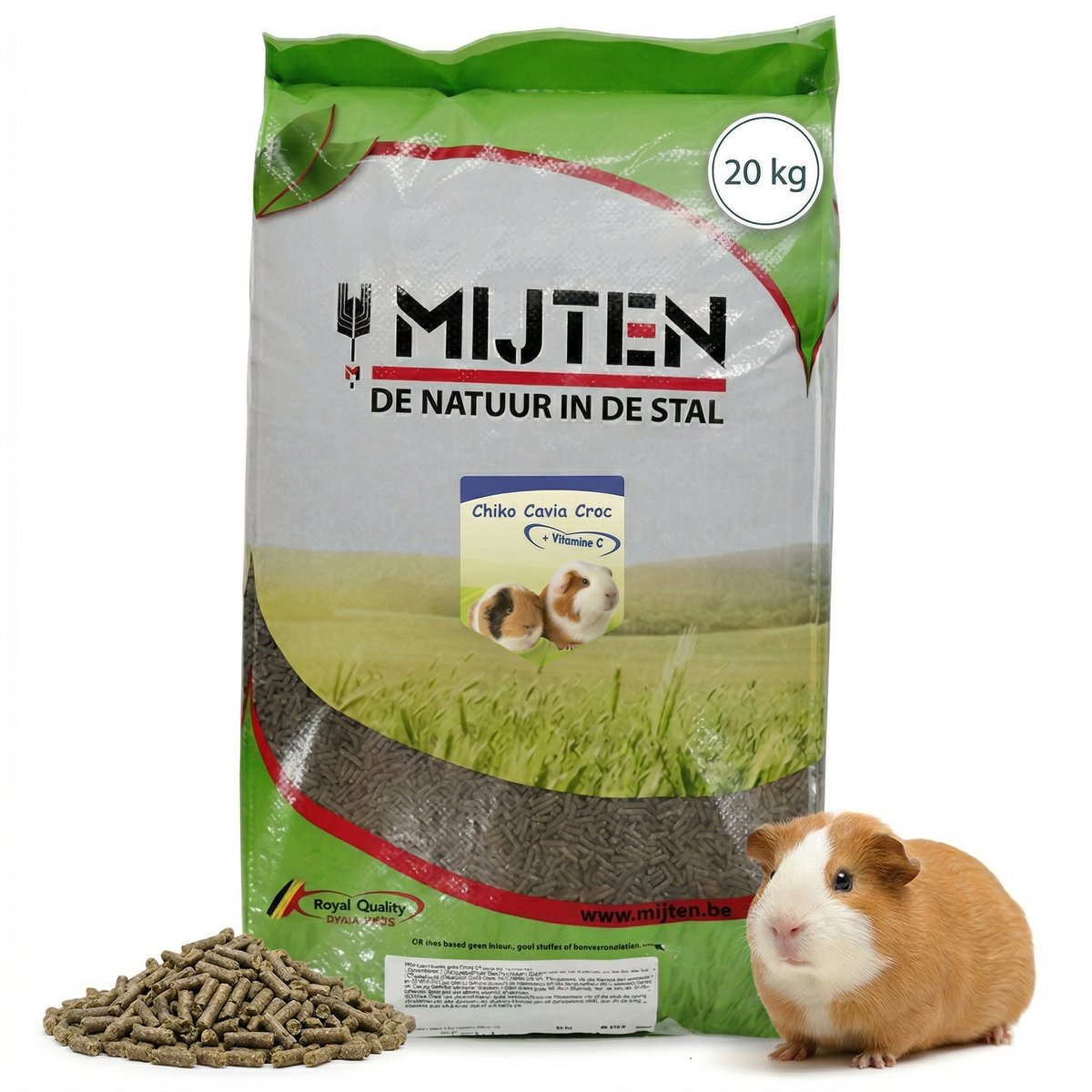 Mijten Caviavoer - Volledig Knaagdierenvoer - Caviakorrel met Vitamine C - Complete Voeding Cavia's - Natuurlijk - 20kg