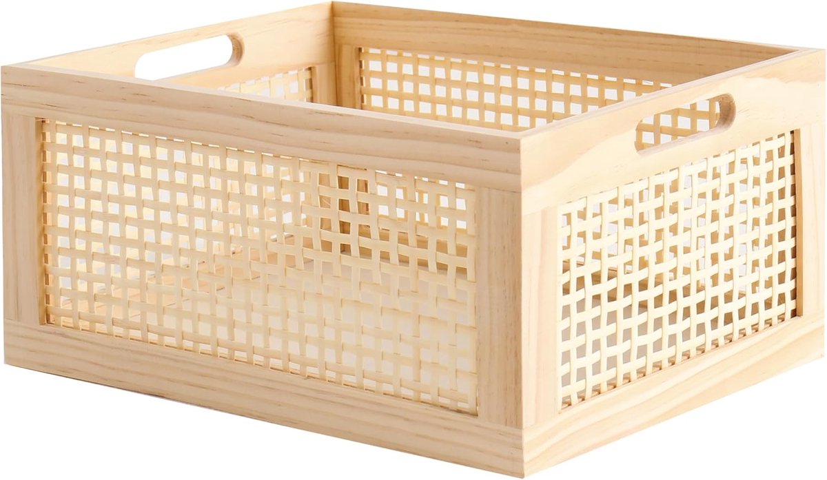 Opbergmand Rechthoekig - Decoratiemand Speelgoed - Ruimte Organiseren - Natuurlijk Grenen Bamboe - 32x24x15 cm - Geel