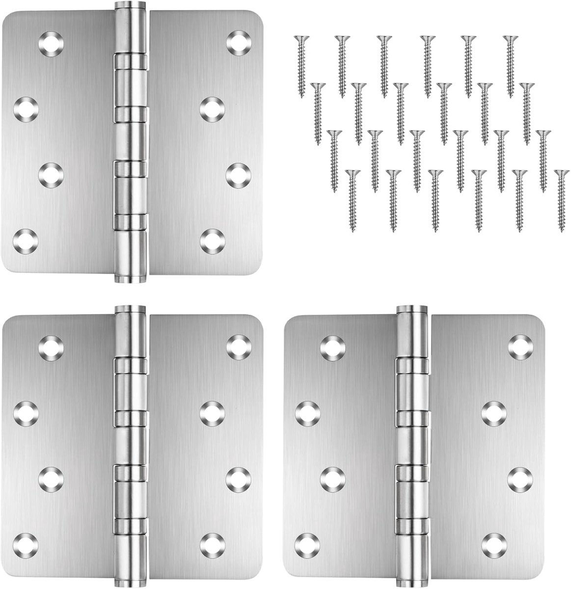 Deurbeslag van roestvrij staal, 3-delige set, deurscharnieren met kogellagers, zware binnen- en buitenscharnieren (zilver, 3-delige set)