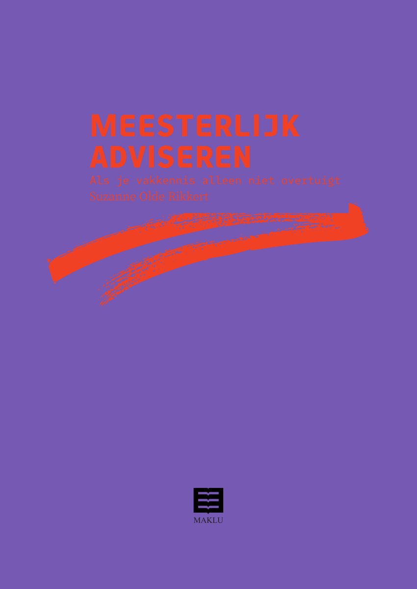 Boekomslag 'Meesterlijk adviseren' met de titel in oranje letters en een rode streep.