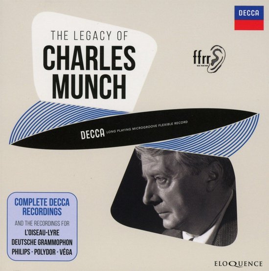 Albumhoes: "The Legacy of Charles Munch". Decca logo. Portret van Charles Munch.