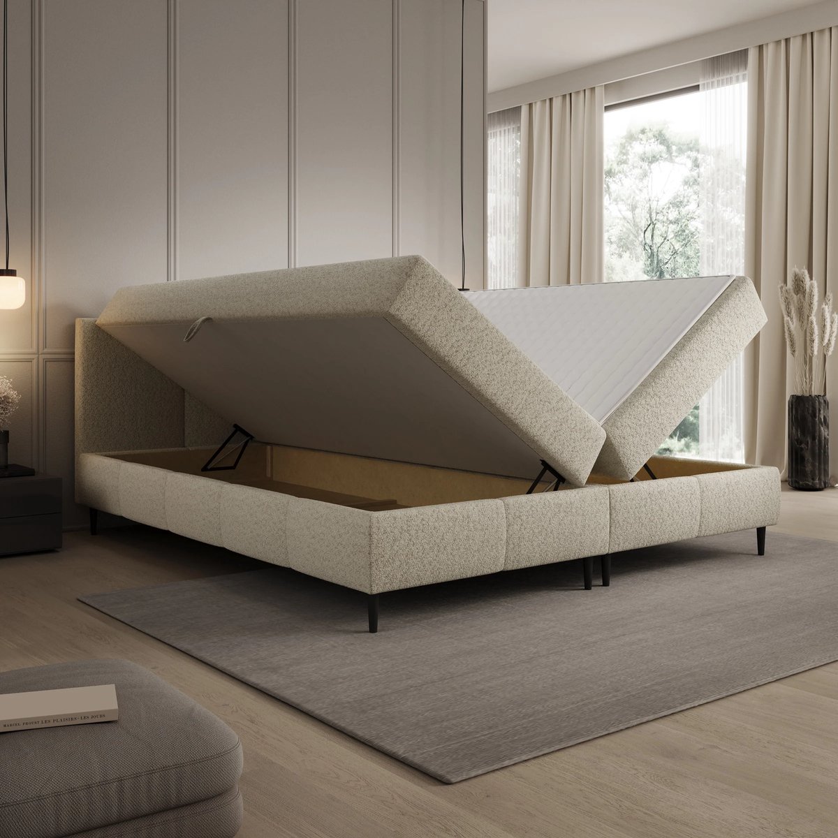 Meubella Brisa Boxspring met Opbergruimte Teddystof Beige 180x200 cm - afbeelding 2