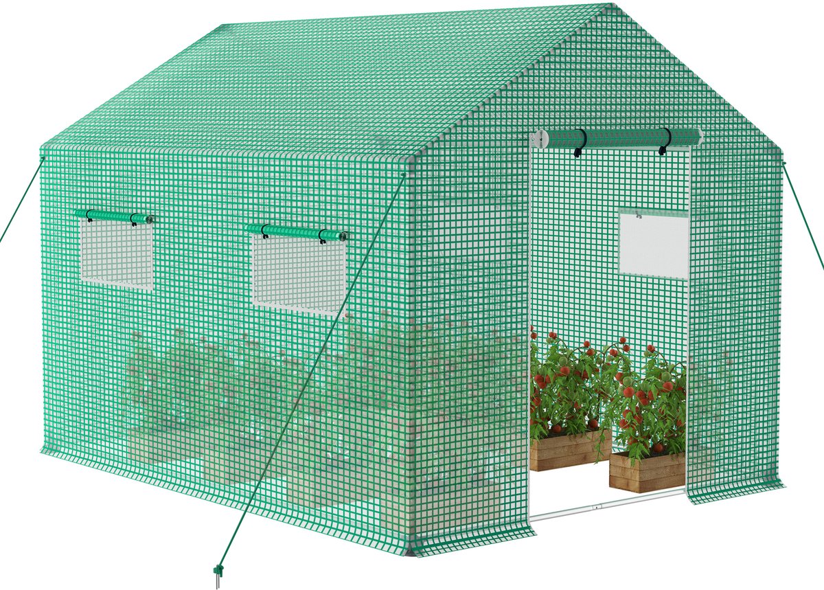 ACXIN Foliekas Winterbestendig Vorstbescherming - Verzinkt Buisframe - Gaasfolie + Raam + Grondankers - Tuinkas voor Tomaten & Groenten - 3x2x2 m 6㎡ - Groen