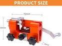 Afmetingen van het oranje kettingzaag slijpapparaat: 70mm lang, 60mm hoog, 28mm diep.