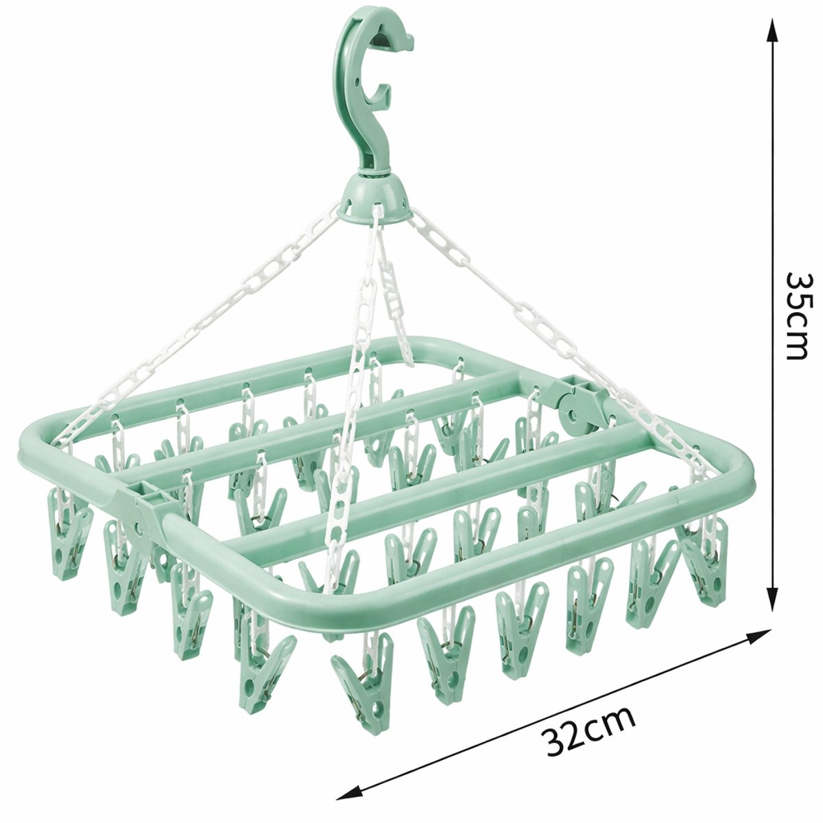Sokkendroger - 32 Knijpers - Mint - Sokken Hanger - Sokken Droger - Beha's - bh's - Ondergoed - Wasrek Sokken - Wasrek - Droogrek - Klein Wasrekje - Carrousel - Droogcarrousel - Washanger - Sokkendroogrek - Kleerhanger voor Sokken - Windbestendig