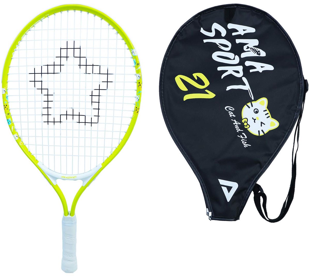 Kinder Tennisracket Kat Geel 21 inch – Lichtgewicht Junior Racket met Tas – Ideaal voor Beginners – AMA Sport