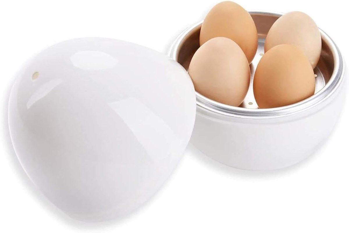 QTTVBTNA -Ei-Maker - Magnetron - Egg Cooker - Microgolfoven Eierkoker - Kookt 4 Eieren in 4–8 Min - Levensmiddelenveilige Kunststof Met Aluminium Binnenlaag - Veilig En Compact Voor Gezinnen En Kinderen - 1 Stuk