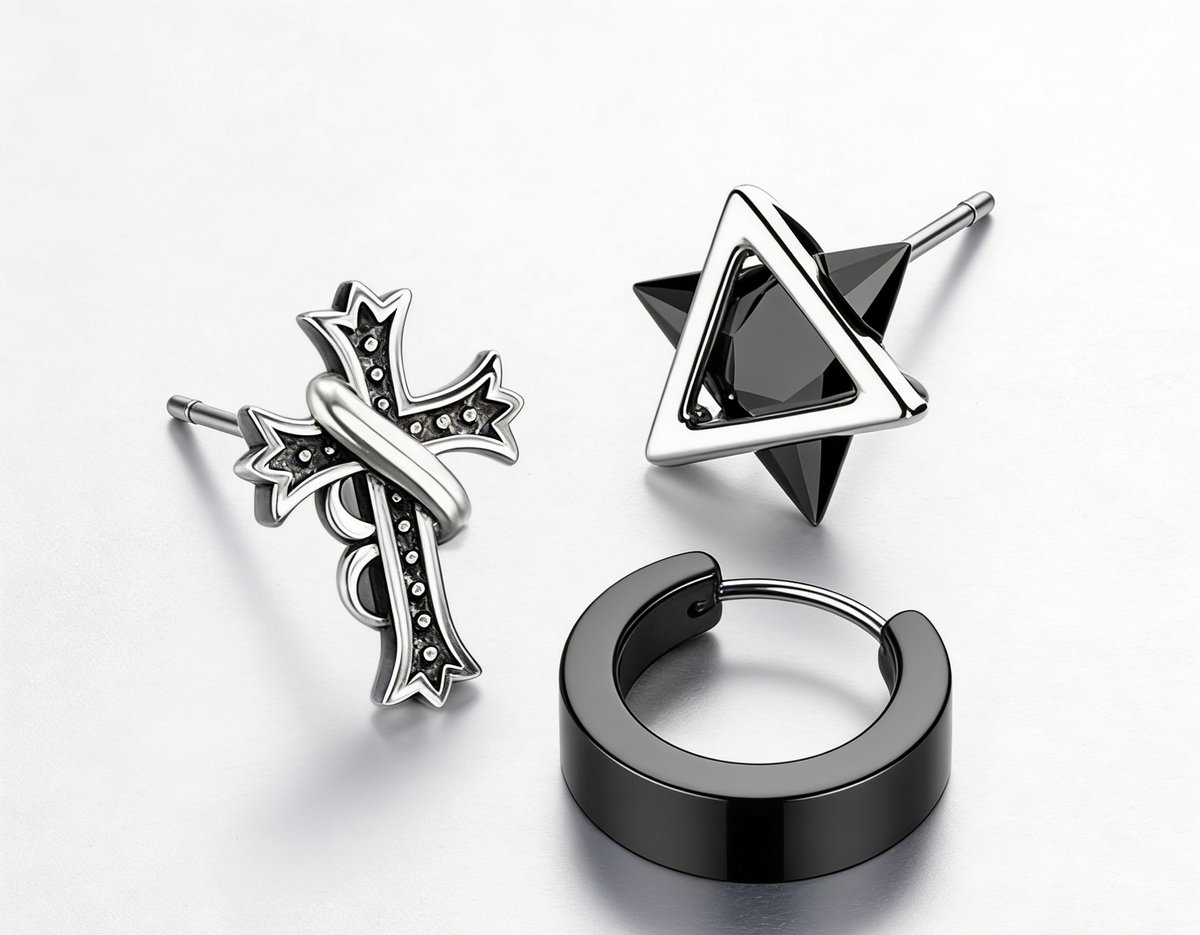 Helin life Punk-oorbellen-retro kruisje-oorbellen-geometrische sterrenoorbellen-oorklemmen zonder gaatjes-uniseks sieraden-gothic-accessoires-sets voor het combineren van oorbellen-niche-ontwerpen-oorbellen in geschenkverpakking