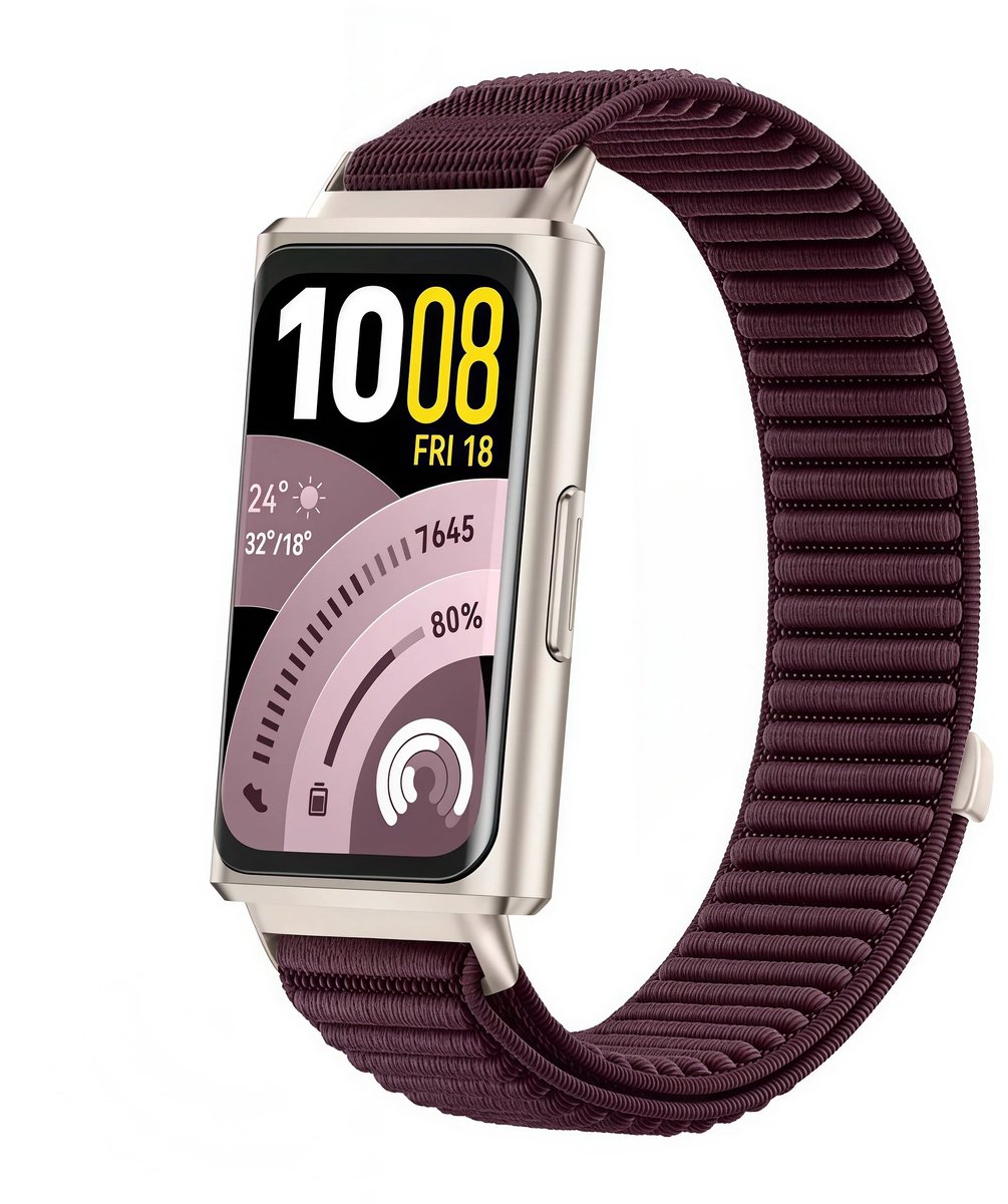 Strap-it Nylon 'Wave' bandje geschikt voor Huawei Band 11 / Huawei Band 11 Pro (Pruim)
