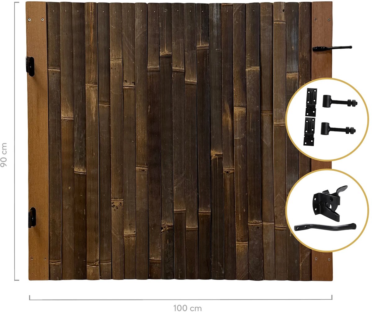 Masters of Bamboo® Bamboe Tuinpoortje Budget - 100 x 90 cm - Zwart - Linksdraaiend