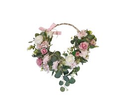 Luxe Decoratiekrans Rozen & Eucalyptus – Ø 30 cm – Roze/Wit – Handgemaakte Deurkrans & Wanddecoratie