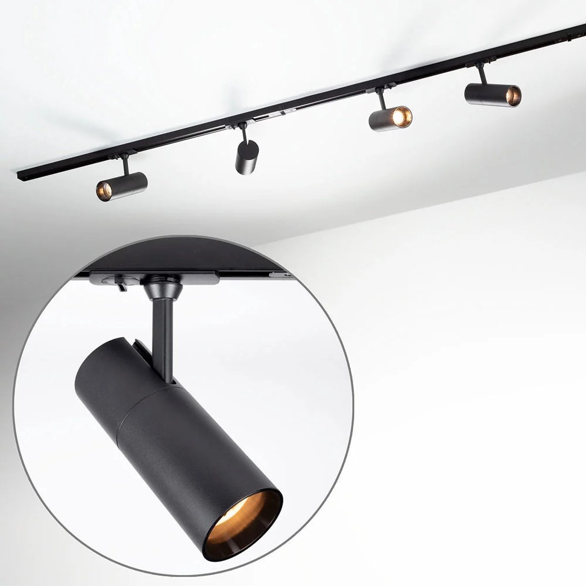Modern 1-fase railsysteem 1,5 meter met Liam spots - zwart