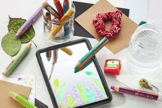 STABILO woody 3 in 1 - Multi Talent Kleurpotloden - Etui Met 6 Kleuren + puntenslijper