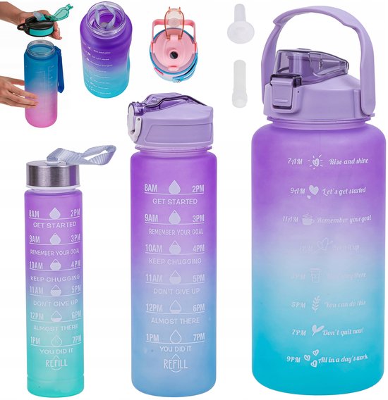 BK - Bidonset 3 in 1 - 2L, 0,8L, 0,3L - Motiverende Maatbeker - Afsluitbaar Deksel — afbeelding 2