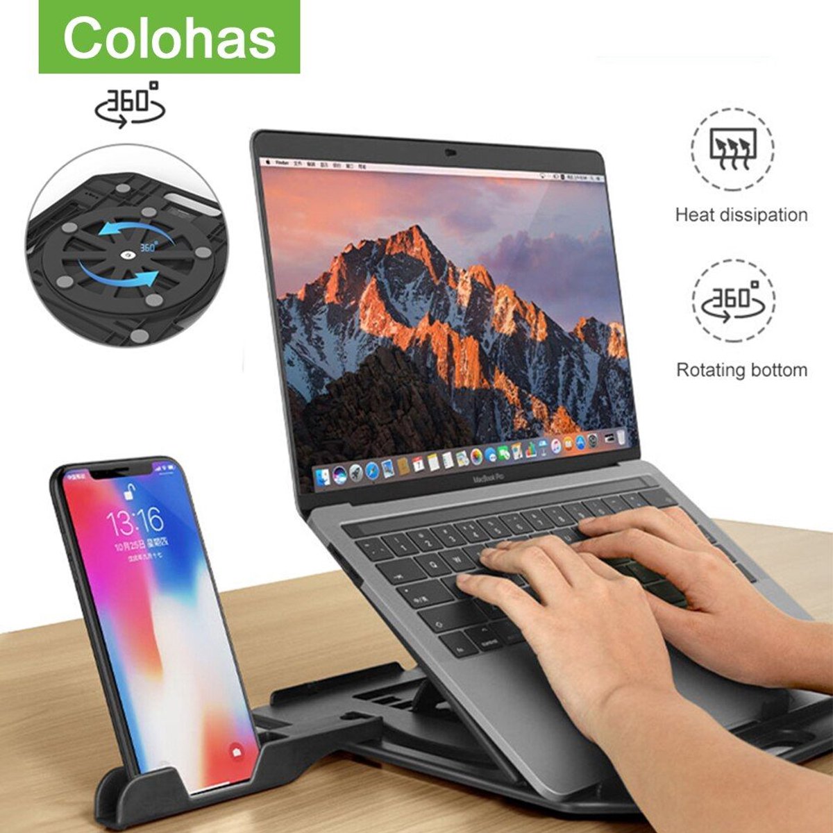 Merkloos - Laptopstandaard - Koelende Stand - 8 Staps Verstelbaar - Antislip
