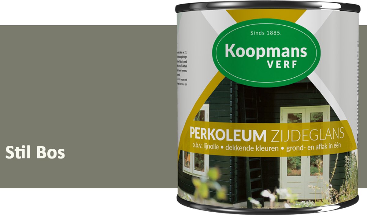Koopmans Perkoleum Zijdeglans Dekkend – Houtverf Buiten – Dekkende Beits voor Schutting & Gevel – Elastisch & Weerbestendig – 750 ml – Stil Bos