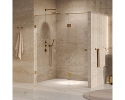 Brauer Void - Carving Nisdeur - 2-Delig - Helder Glas - 180 x 200 cm - Omkeerbaar - met Draaideur 70 cm - Aan Glas - incl. Glascoating - PVD Goud Geborsteld