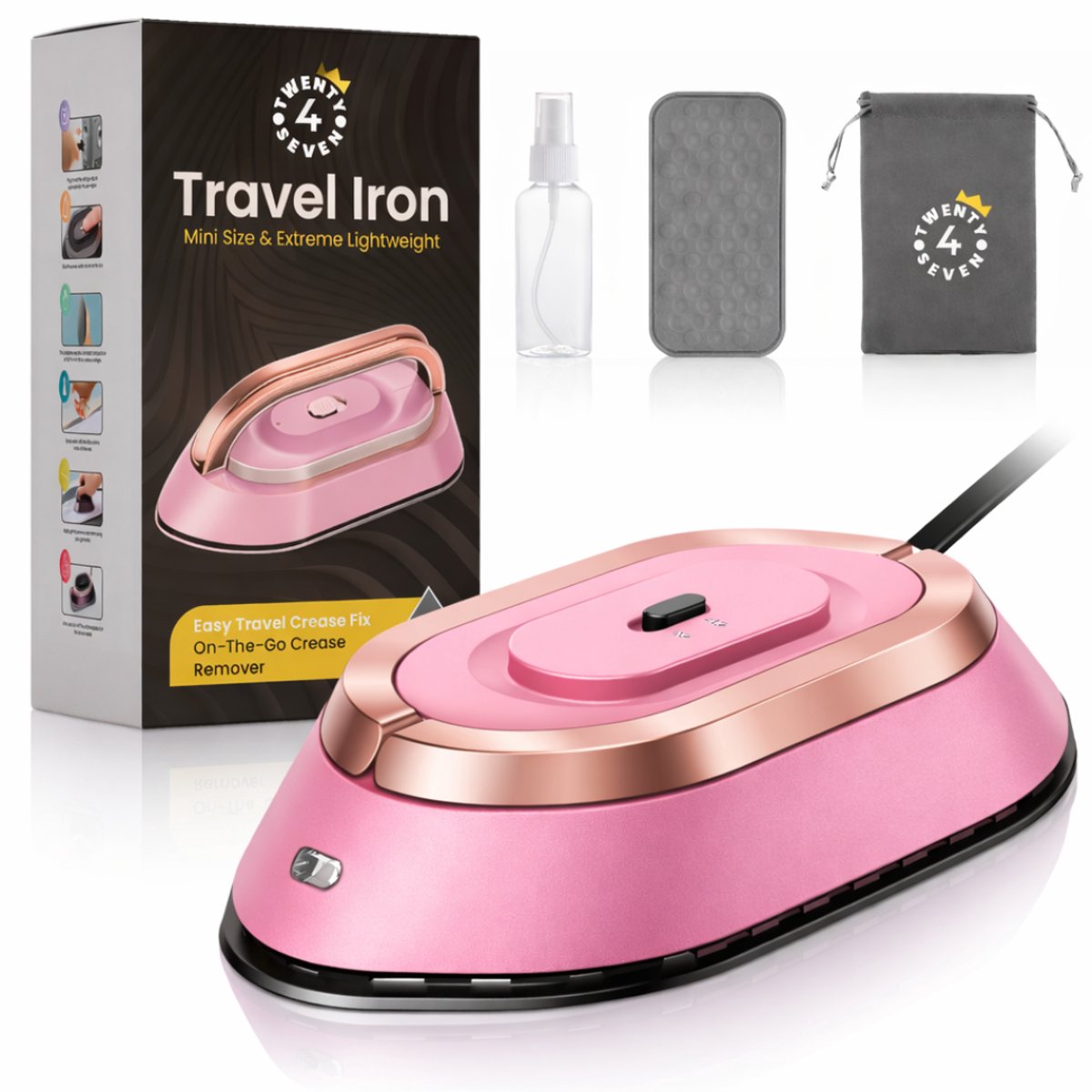 Twenty4seven® Mini Reisstrijkijzer - Reis Strijkijzer Roze - Strijkbout met Stoom - Droogstrijkijzer Voor Onderweg & Vakantie