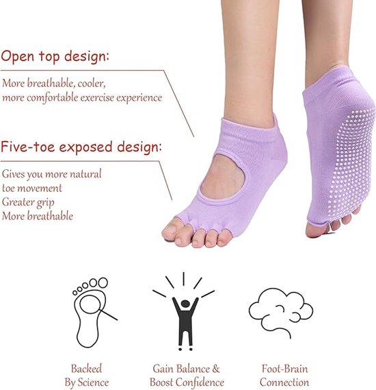 Daity Twee paar damespilatessokken/yogasokken met antisliptextuur en antislipslippers (grijs). van Merkloos — afbeelding 3
