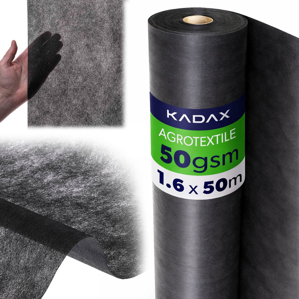 KADAX Onkruidbestrijdingsdoek 1,6 x 50 m, 50 g/m², Zwart, Tuinvlies van polypropyleen, Waterdoorlatend mulchvlies tegen onkruid, Onkruidbestrijdingsfolie voor tuinen, Plantfolie