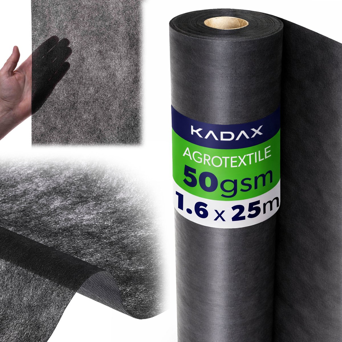 KADAX Onkruidbestrijdingsdoek 1,6 x 25 m, 50 g/m², Zwart, Tuinvlies van polypropyleen, Waterdoorlatend mulchvlies tegen onkruid, Onkruidbestrijdingsfolie voor tuinen, Plantfolie