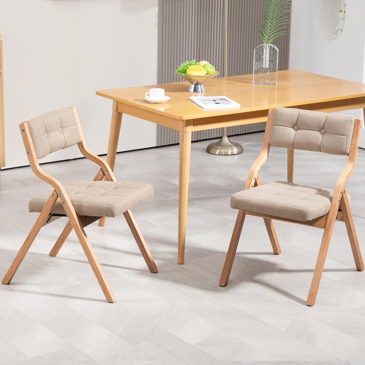 Klapstoelen set van 2 met bekleding 45x43x76,5 cm – Comfortabele inklapbare eetkamerstoelen met zachte zitting en rugleuning – Opvouwbare gastenstoelen voor keuken, kantoor, feest en bruiloft – Kaki – Laura