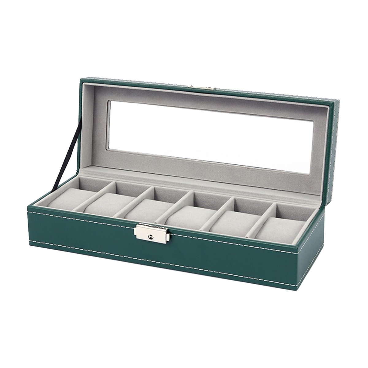 6-vaks horlogekoffer met glazen deksel - Horloge opbergdoos vitrinekoffer - Beschermende horloge-etalage - Voor heren en dames - Verjaardag, jubileum, Valentijnscadeau