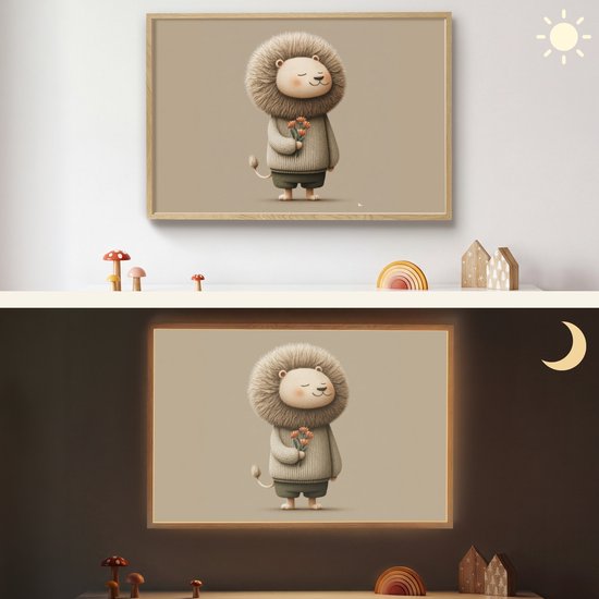 Nachtlampje 90x60 cm - Kinder lamp - Leeuw - Oranje bloemen - Vriendelijk - Tafellamp kinderkamer draadloos - Slaapkamer lampje - Bedlamp kinderen - Kinderlampje - Wandlamp babykamer - Nachtlampjes van Merkloos — afbeelding 5
