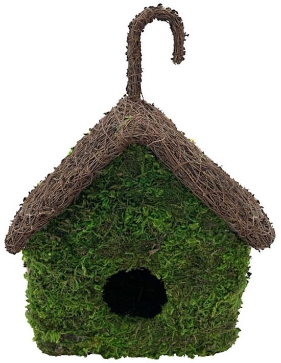 Nestkastjes voor vogels -16x10x19 cm - rattan en mos Geschikt als decoratie maar ook als nestkast voor mus, koolmees of pimpelmees het Vogelhuisje nestkast kan buiten hangen