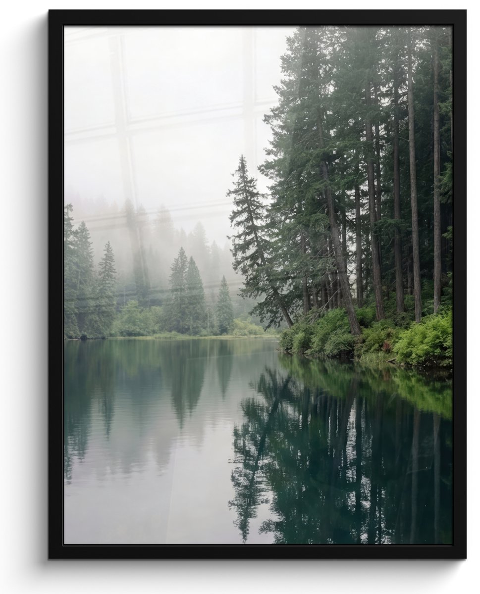 FrameYourWall Poster in lijst - Fotolijst 60x80 cm - Posters - Bergen - Meer - Bos - Posterlijst zwart - Decoratie - Wanddecoratie woonkamer - Muurdecoratie slaapkamer