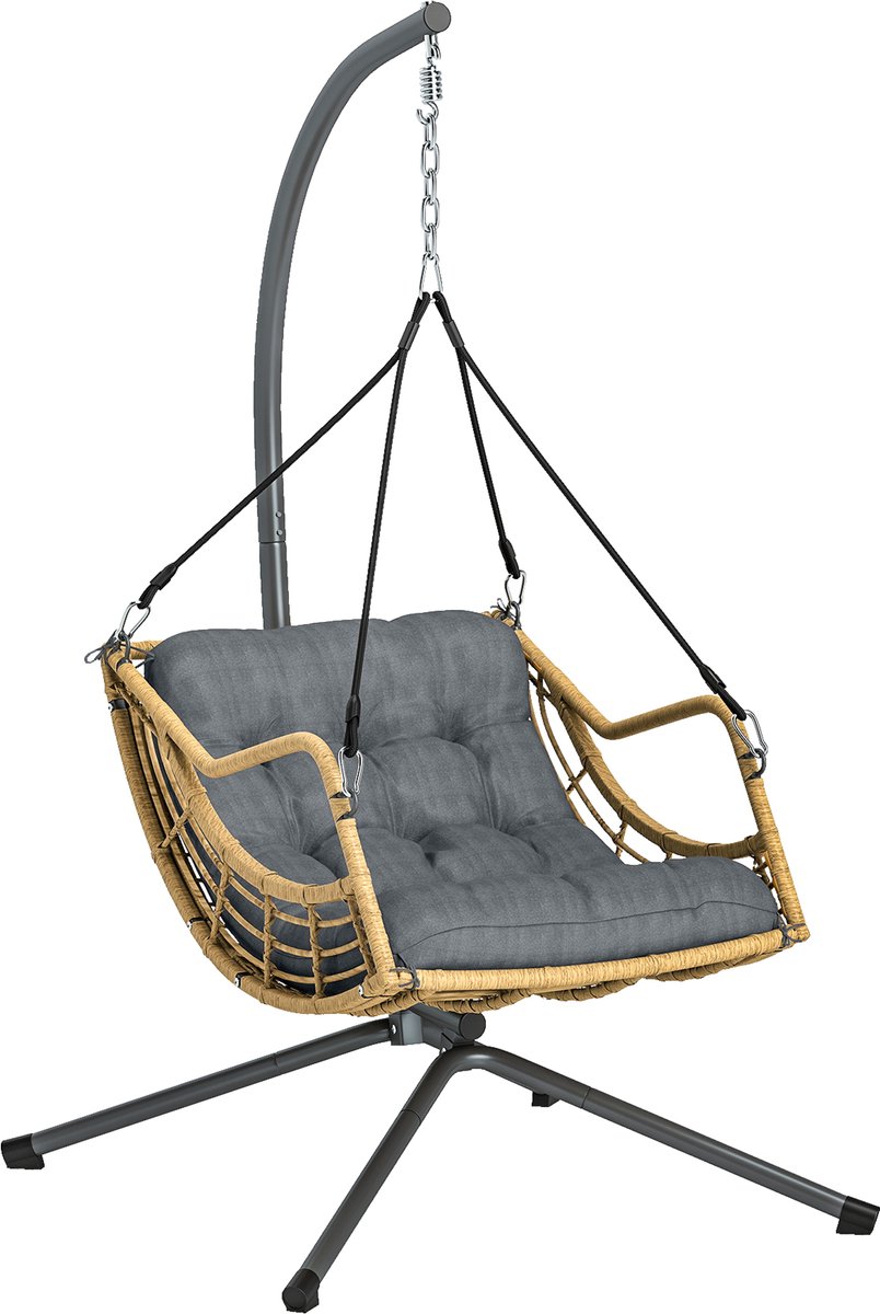 Outsunny Rotan Schommelstoel - Geweven Hars - 118 x 100 x 192 cm - Donkergrijs