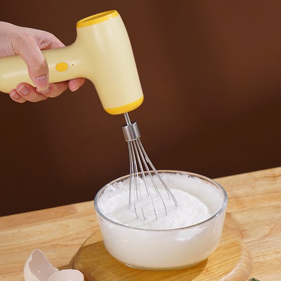 Draagbare elektrische handmixer met draadloze steel en garde van 304 roestvrij staal Geschikt voor het kloppen van eieren, roomsaus, mayonaise, beslag, desserts, cakes, glazuur en gebak in de thuiskeuken (geel). van Merkloos — afbeelding 4