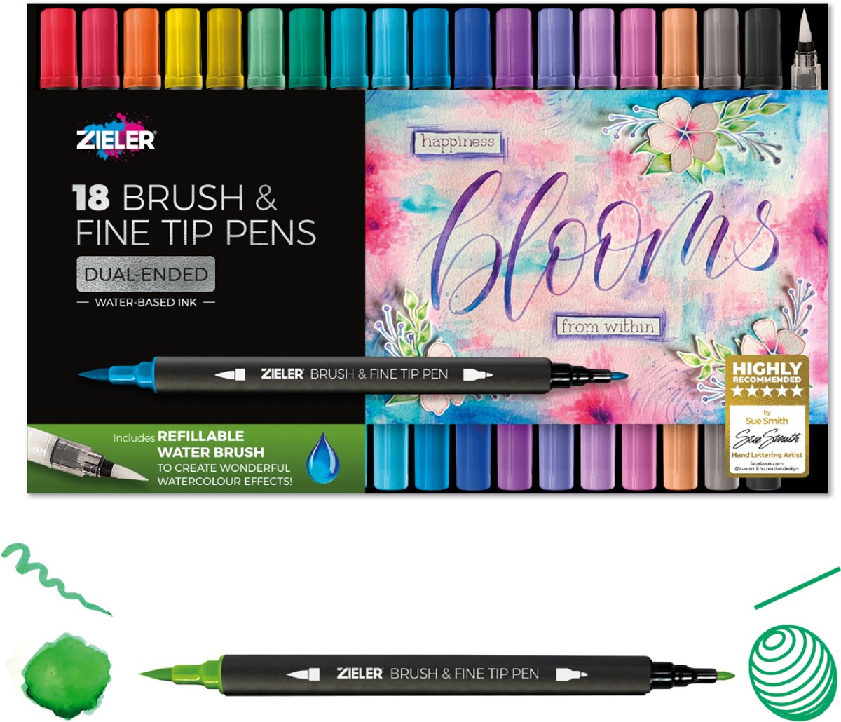 Zieler Brush & Fine Tip Pens Set 18X