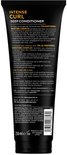 Achterkant van de zwarte tube "Syoss Intense Curl Deep Conditioner". Beschrijving van de formule, ingrediënten en gebruiksaanwijzing.