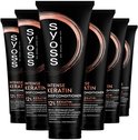 Six tubes noirs Syoss Intense Keratin Deep Conditioner, sur fond sombre.